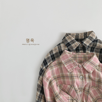 Cămașă pentru copii în carouri, 100% bumbac, stil coreean, unisex.