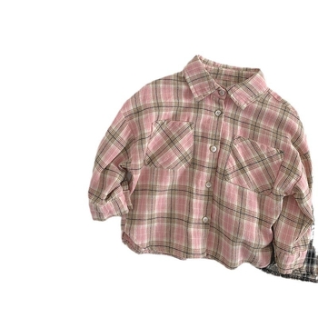Cămașă pentru copii în carouri, 100% bumbac, stil coreean, unisex.