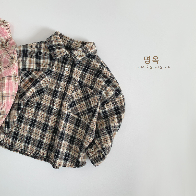 Cămașă pentru copii în carouri, 100% bumbac, stil coreean, unisex.