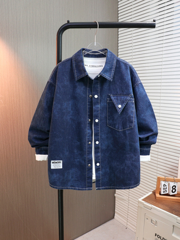 Košulica za dječake s dugim rukavima, casual stil, 100% pamuk, denim-sličan materijal