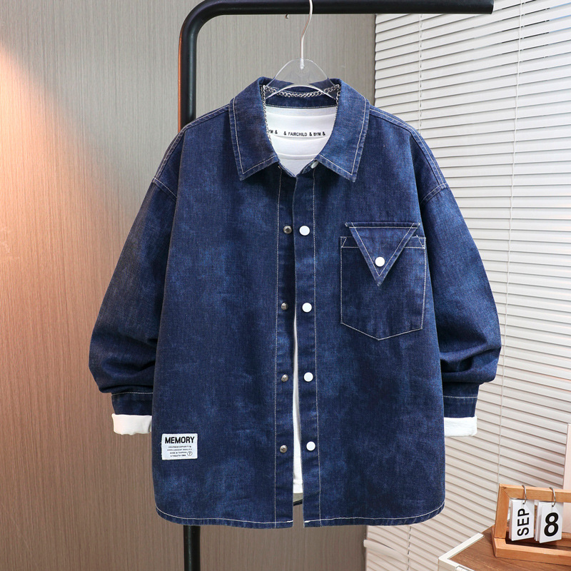 Košulica za dječake s dugim rukavima, casual stil, 100% pamuk, denim-sličan materijal