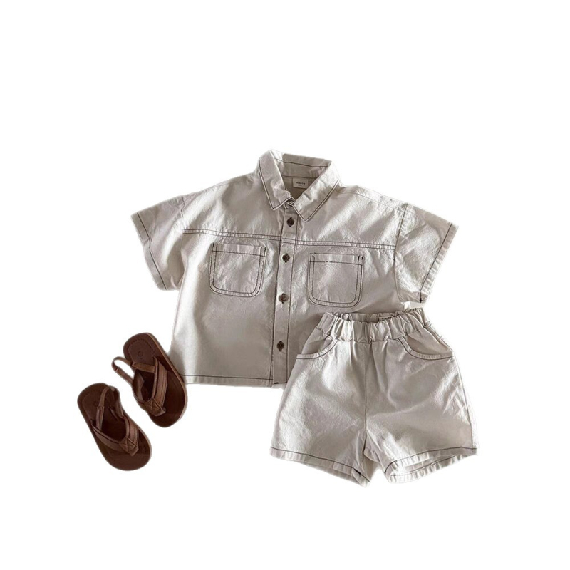Dječji dvodijelni set u korejskom stilu za ljeto: bluza s kratkim rukavima i šorts, unisex, pamuk