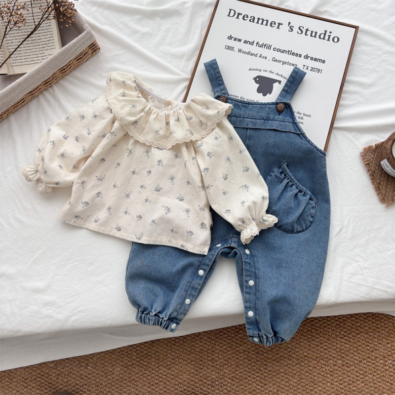 Dječji dvodijelni set od pamuka, denim stil, dugi rukav, jesen