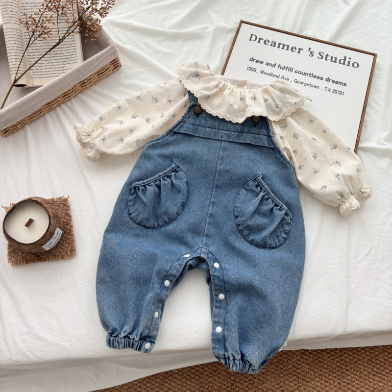 Dječji dvodijelni set od pamuka, denim stil, dugi rukav, jesen