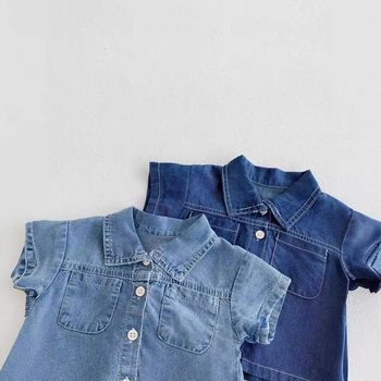 Dječji ljetni denim komplet: majica s kratkim rukavima i šortse, 2-dijelni set, crtani uzorak, korejski stil