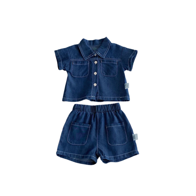Dječji ljetni denim komplet: majica s kratkim rukavima i šortse, 2-dijelni set, crtani uzorak, korejski stil