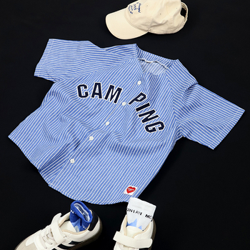 Dječja kratka majica s prugama, prozračna za ljeto, dječji baseball stil