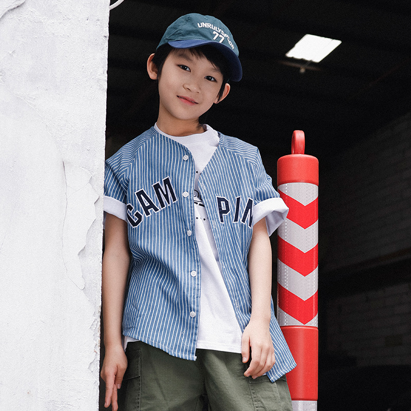 Dječja kratka majica s prugama, prozračna za ljeto, dječji baseball stil