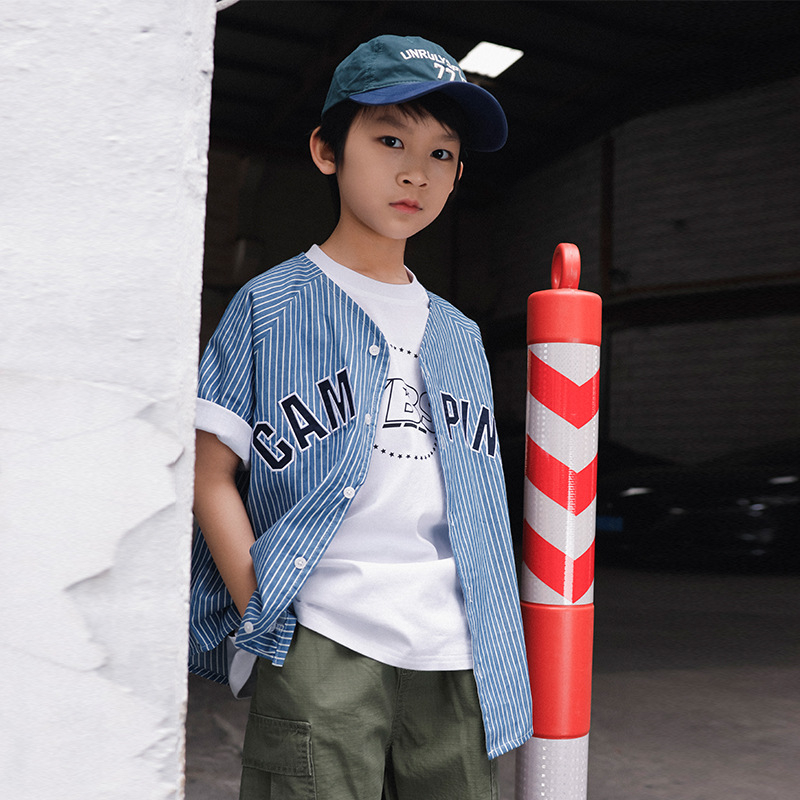Dječja kratka majica s prugama, prozračna za ljeto, dječji baseball stil