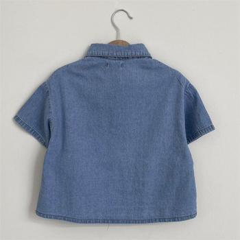 Dječji dvodijelni denim komplet – korejskog stila, ljeto, za djecu 3–8 godina, denim tkanina, 95% pamuk
