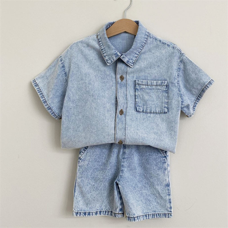 Dječji dvodijelni denim komplet – korejskog stila, ljeto, za djecu 3–8 godina, denim tkanina, 95% pamuk