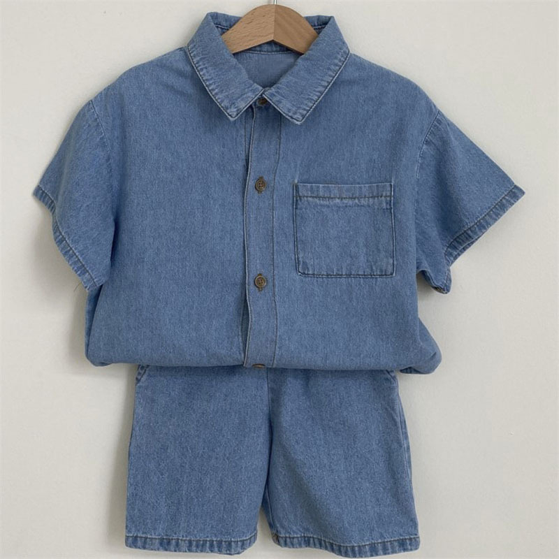 Dječji dvodijelni denim komplet – korejskog stila, ljeto, za djecu 3–8 godina, denim tkanina, 95% pamuk
