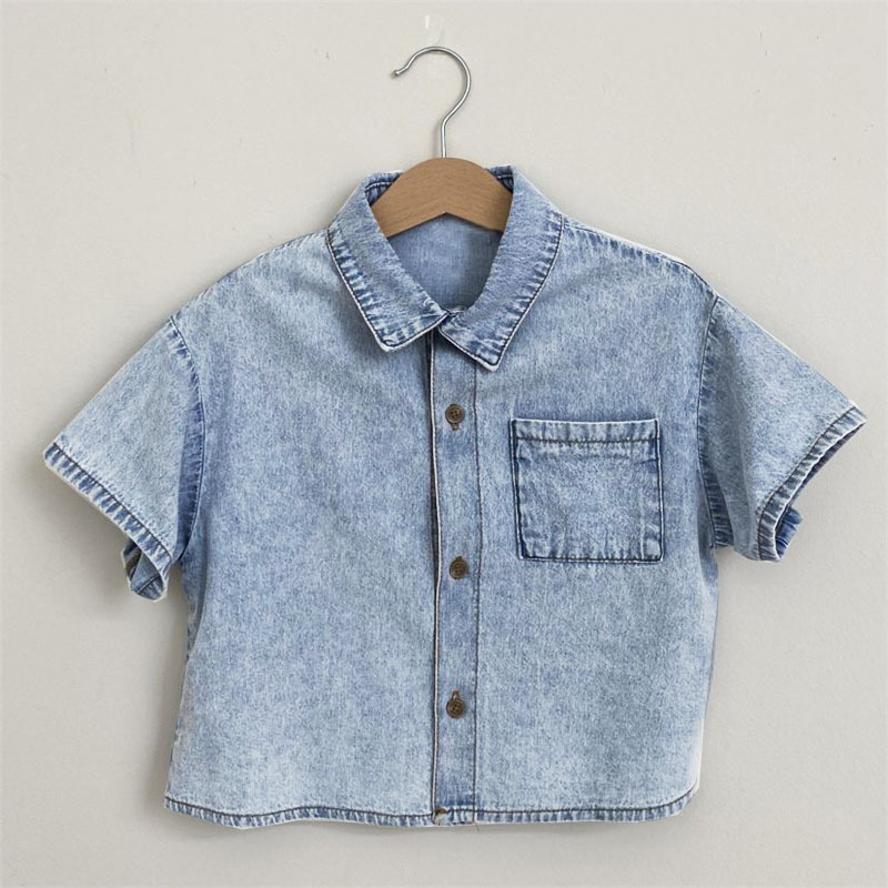 Dječji dvodijelni denim komplet – korejskog stila, ljeto, za djecu 3–8 godina, denim tkanina, 95% pamuk