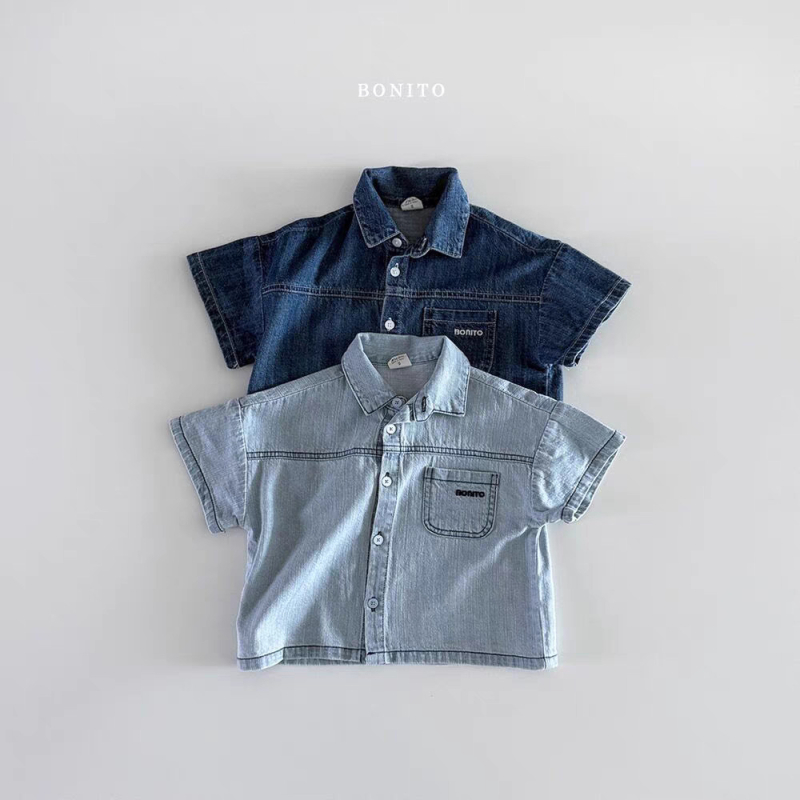 Dječji dvodijelni komplet: denim košulja s kratkim rukavima i šorcima, 95% pamuk, unisex, korejski stil, uzrast 1–3 godine, ljeto.