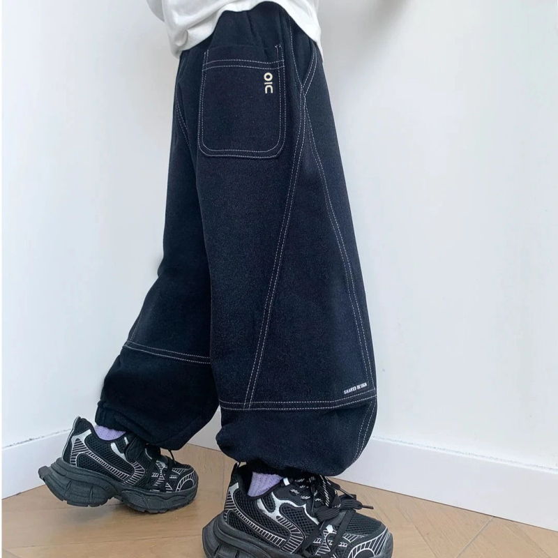 Vaikų medvilniniai džinsai su vidutine talja, ilgos kelnės, elastinė juosta, 3–8 m. (100–140 cm), 52% medvilnė