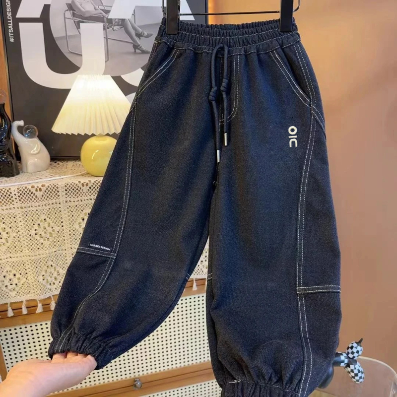 Vaikų medvilniniai džinsai su vidutine talja, ilgos kelnės, elastinė juosta, 3–8 m. (100–140 cm), 52% medvilnė