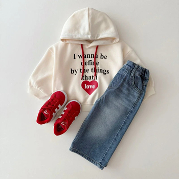 Vaikų džinsinės kelnės Korejos stiliumi, aukštas liemuo, 95% medvilnė, unisex, vaikams 3–8 metų