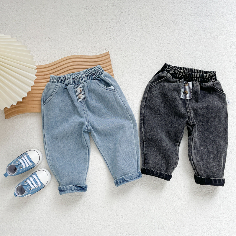 Dječje traperice (Korejskog stila, Denim, 95% pamuk, srednji pojas, gumeni pojas)