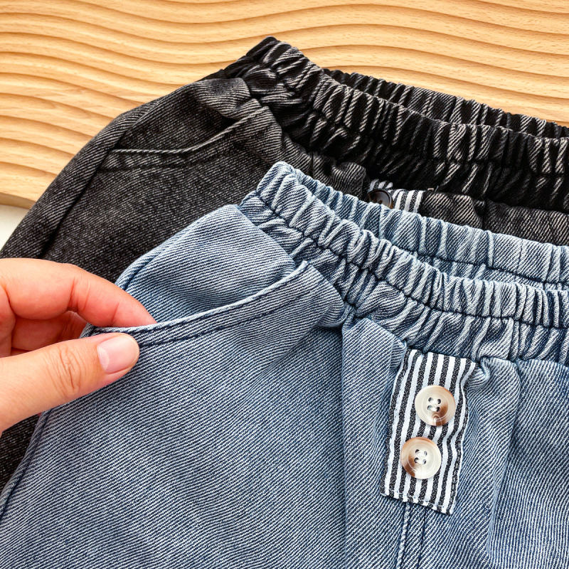 Dječje traperice (Korejskog stila, Denim, 95% pamuk, srednji pojas, gumeni pojas)