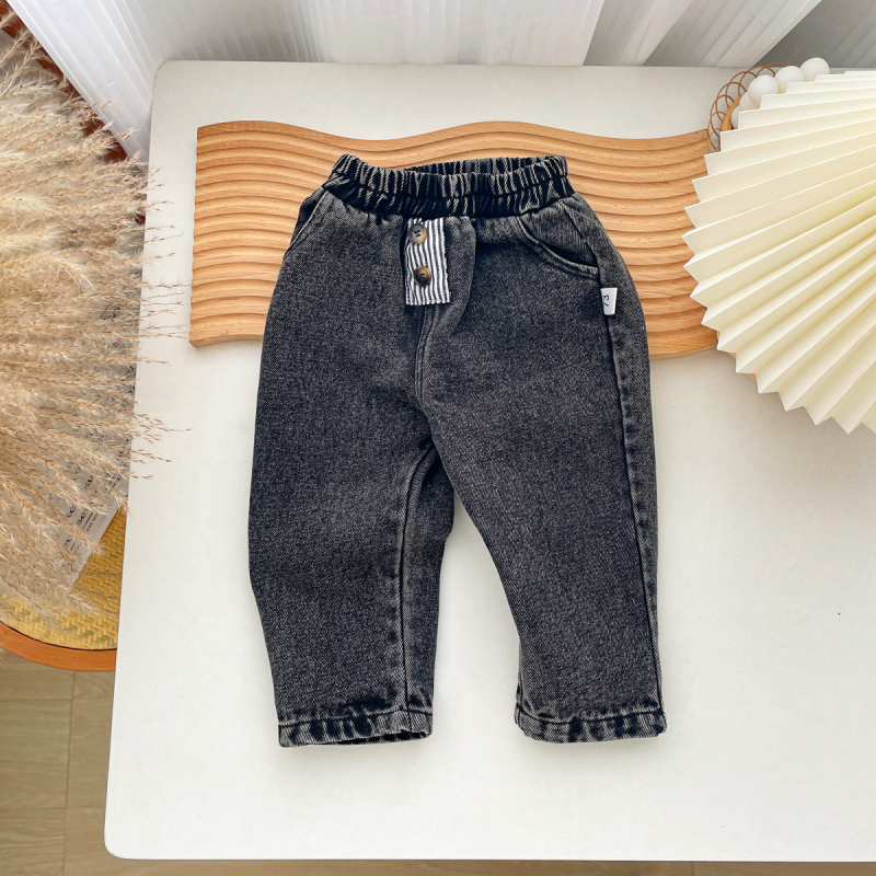 Dječje traperice (Korejskog stila, Denim, 95% pamuk, srednji pojas, gumeni pojas)