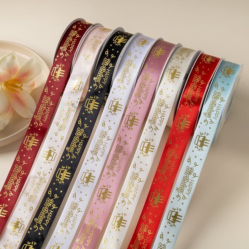 Folijos spauda satinoji juostelė dovanoms, gėlėms įpakavimui ir pyrų dekoravimui – kaspino aksesuaras