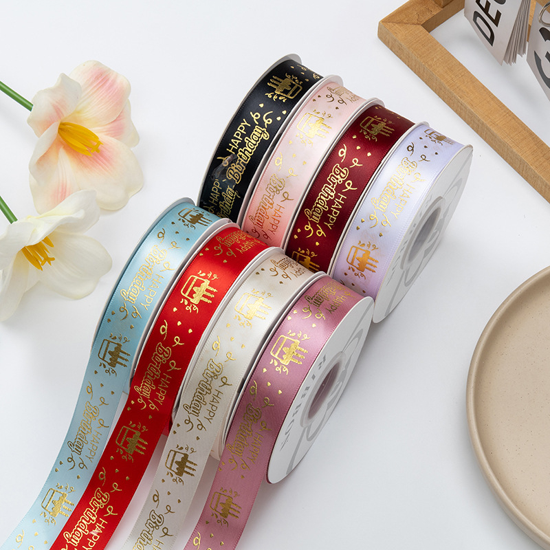 Folijos spauda satinoji juostelė dovanoms, gėlėms įpakavimui ir pyrų dekoravimui – kaspino aksesuaras