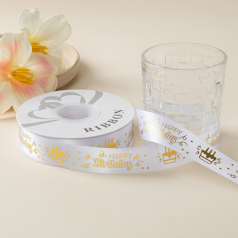 Folijos spauda satinoji juostelė dovanoms, gėlėms įpakavimui ir pyrų dekoravimui – kaspino aksesuaras