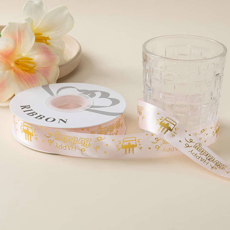 Folijos spauda satinoji juostelė dovanoms, gėlėms įpakavimui ir pyrų dekoravimui – kaspino aksesuaras