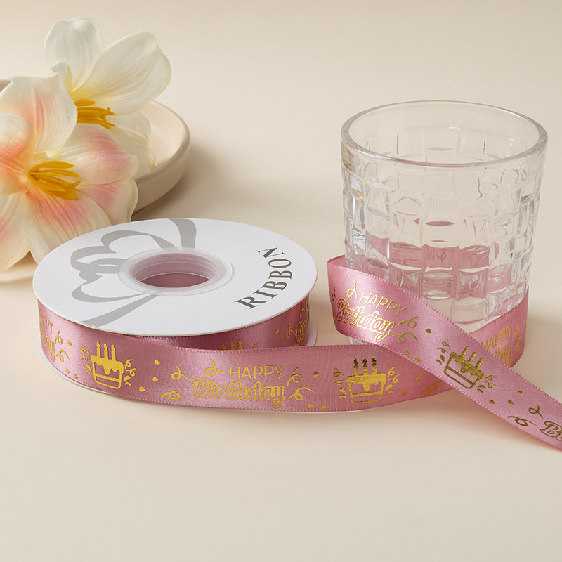 Folijos spauda satinoji juostelė dovanoms, gėlėms įpakavimui ir pyrų dekoravimui – kaspino aksesuaras