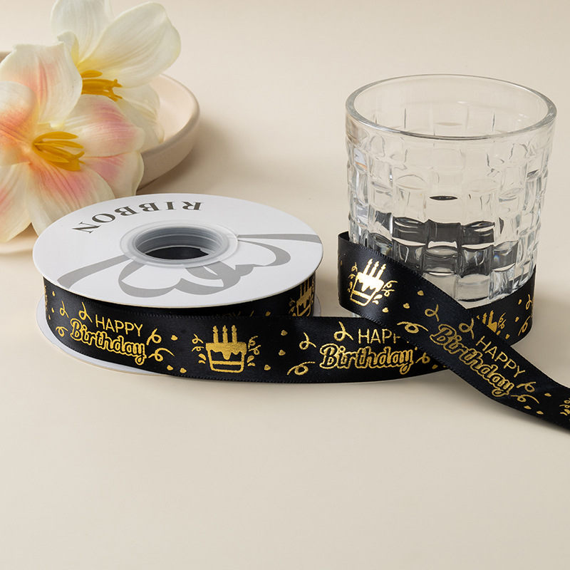 Folijos spauda satinoji juostelė dovanoms, gėlėms įpakavimui ir pyrų dekoravimui – kaspino aksesuaras