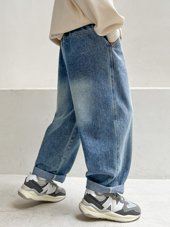 Vaikų džinsai su tiesia kojų linija, laisvalaikio stilius, medvilnė 62.2%, vidurinė juosta su elastine juosta, ruduo 2025