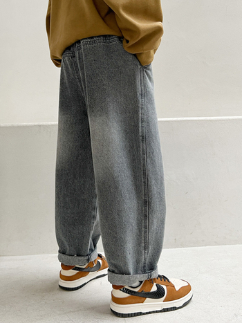 Vaikų džinsai su tiesia kojų linija, laisvalaikio stilius, medvilnė 62.2%, vidurinė juosta su elastine juosta, ruduo 2025