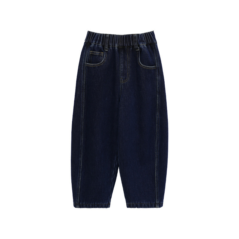 Mergaitėms skirti džinsai su fliso pamušalu, aukštas liemuo, medvilnės audinys, elastinė juosta, rudens–žiemos 2025