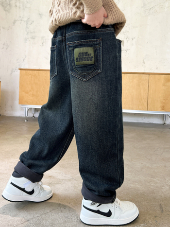 Dječje hlače za dječake u korejskom stilu, Cowboy denim, pamuk, srednje visoki pojas, mekša obrada i pranje enzimom