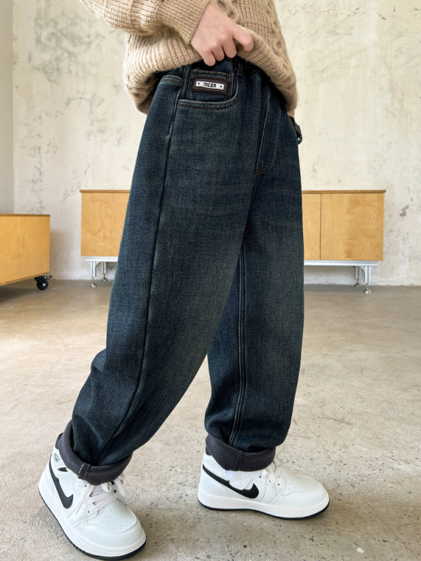 Dječje hlače za dječake u korejskom stilu, Cowboy denim, pamuk, srednje visoki pojas, mekša obrada i pranje enzimom