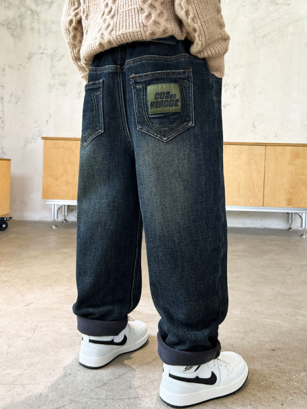 Dječje hlače za dječake u korejskom stilu, Cowboy denim, pamuk, srednje visoki pojas, mekša obrada i pranje enzimom