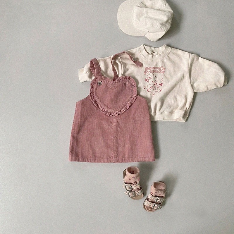 Детска памучна рокля с презрамки в корейски стил, А‑линия, със сърцеведен мотив, за пролет и есен