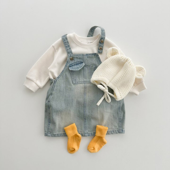 Korejiško stiliaus mergaičių tiesios suknelės, 95% medvilnė, ruduo 2023, amžius 3–8 metai