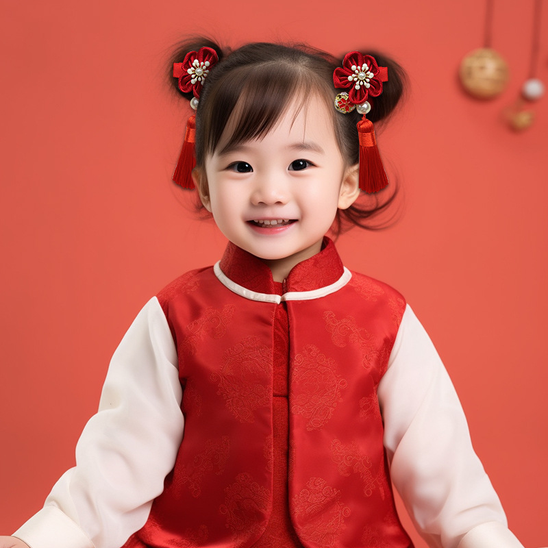 Plaukų segtukas su gėlių kutais vaikams — audinys, kinų nacionalinis stilius