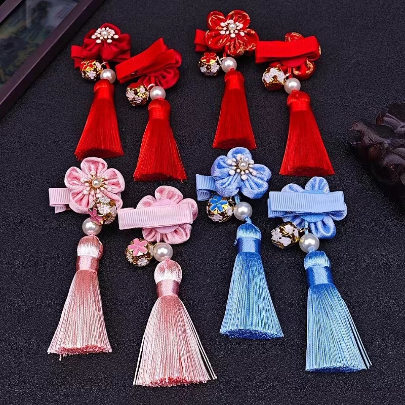 Plaukų segtukas su gėlių kutais vaikams — audinys, kinų nacionalinis stilius