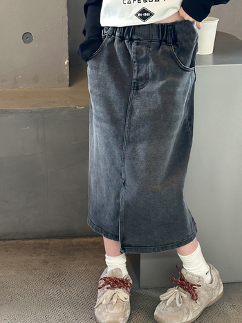 Mergaitėms džinsinis sijonas Korėjos stiliaus su įpjova, skirta vyresnėms nei 8 metų mergaitėms (virš 140 cm), pavasaris 2025