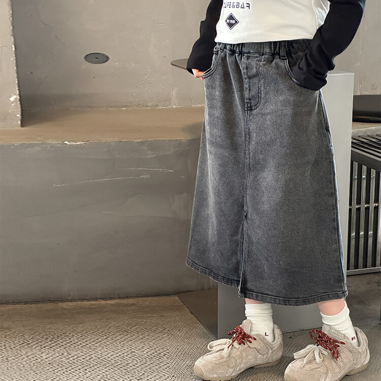 Mergaitėms džinsinis sijonas Korėjos stiliaus su įpjova, skirta vyresnėms nei 8 metų mergaitėms (virš 140 cm), pavasaris 2025