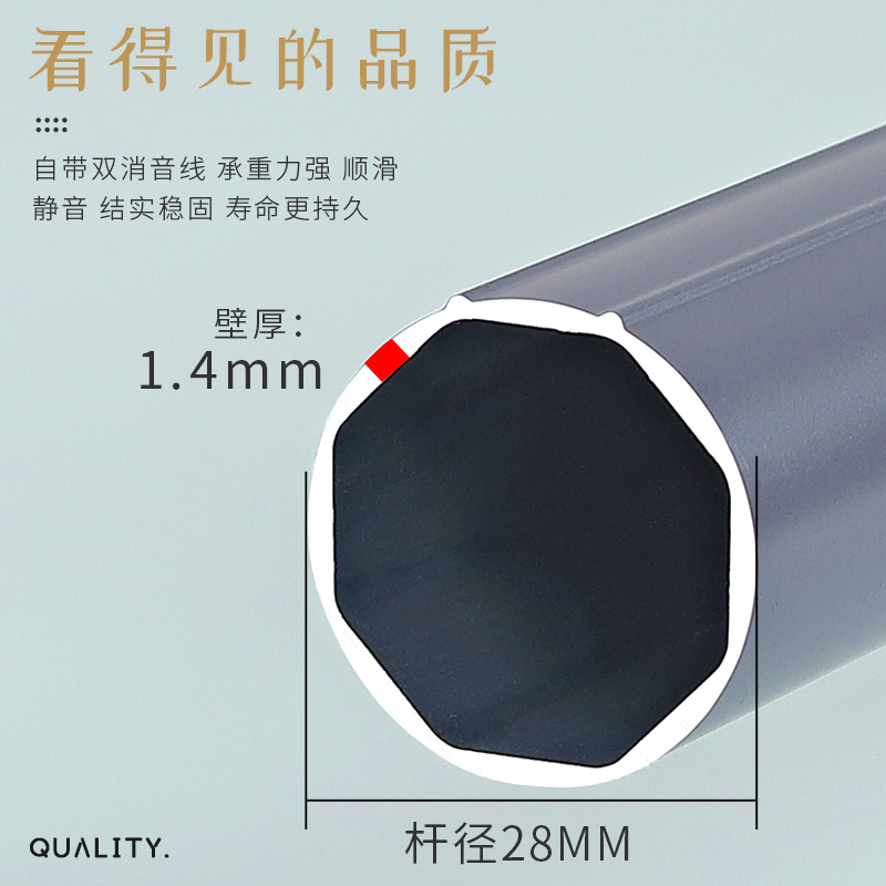 Прът за завеси 963 римски прът – алуминиева сплав, стил модерен минимализъм, Jinfulong; аксесоари: декоративна глава, уплътнение, халка за окачване, монтажна скоба