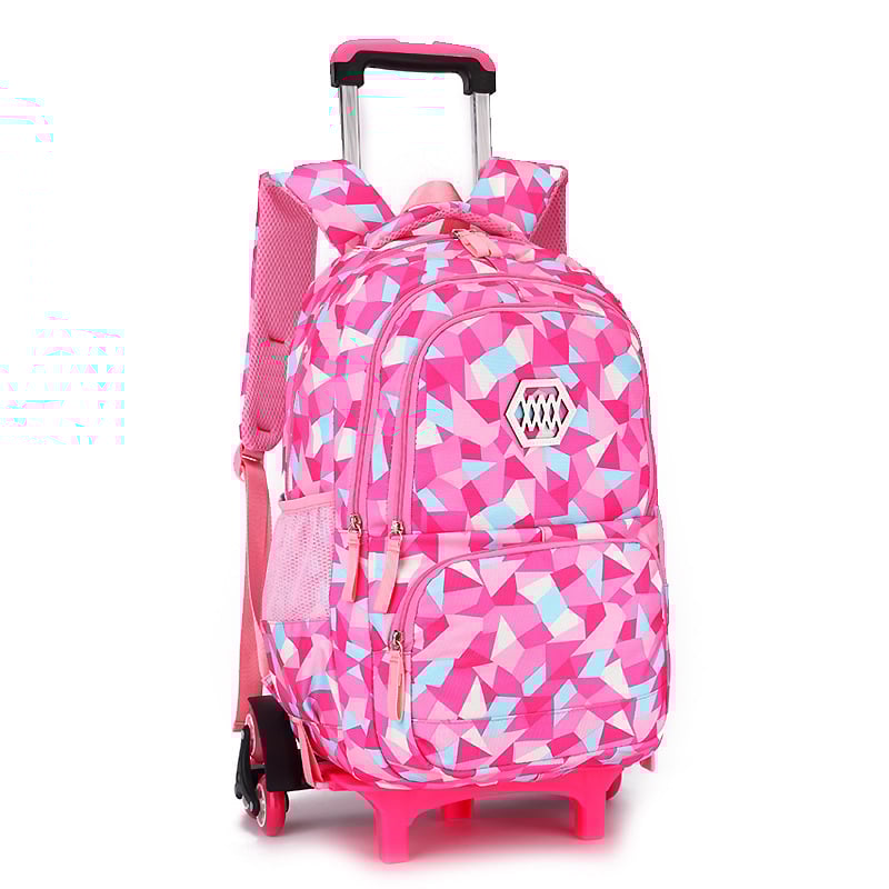 Natural Fish 0991# Mergaitėms pradinės mokyklos nešiojama kuprinė su ratukais, Oxford audinys, langinis raštas, kvėpuojanti ir atspari vandeniui, prieš vagystę, vienos krypties ratukai