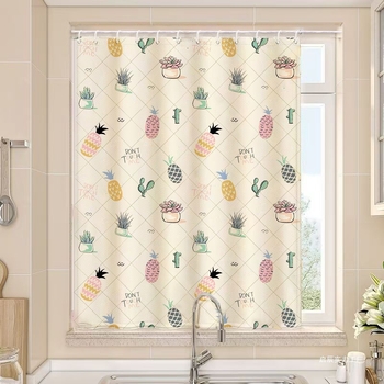 Aizkari ar riņķiem uzstādīšanai – daļēji tumša, karikatūru druka uz loga stūra, poliesters, druka, pastorālais stils, roku mazgāšana, piemērota dzīvojamajai istabai un balkonam