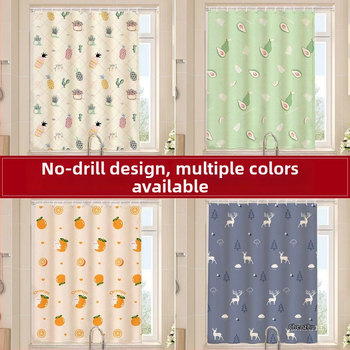 Aizkari ar riņķiem uzstādīšanai – daļēji tumša, karikatūru druka uz loga stūra, poliesters, druka, pastorālais stils, roku mazgāšana, piemērota dzīvojamajai istabai un balkonam