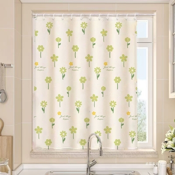 Aizkari ar riņķiem uzstādīšanai – daļēji tumša, karikatūru druka uz loga stūra, poliesters, druka, pastorālais stils, roku mazgāšana, piemērota dzīvojamajai istabai un balkonam