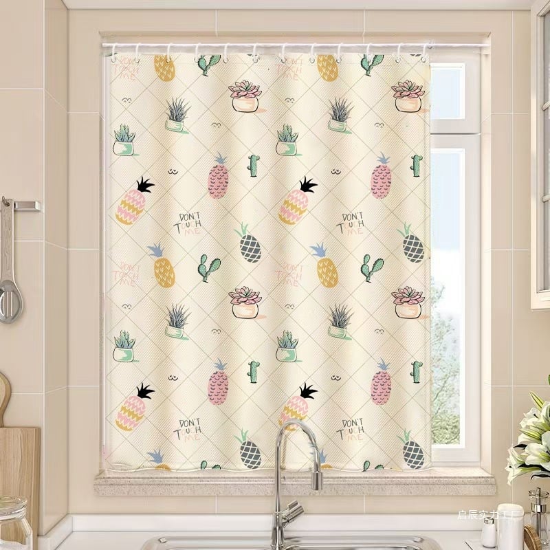 Aizkari ar riņķiem uzstādīšanai – daļēji tumša, karikatūru druka uz loga stūra, poliesters, druka, pastorālais stils, roku mazgāšana, piemērota dzīvojamajai istabai un balkonam