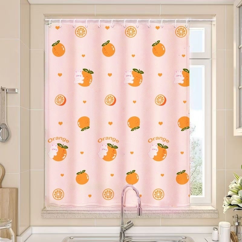 Aizkari ar riņķiem uzstādīšanai – daļēji tumša, karikatūru druka uz loga stūra, poliesters, druka, pastorālais stils, roku mazgāšana, piemērota dzīvojamajai istabai un balkonam