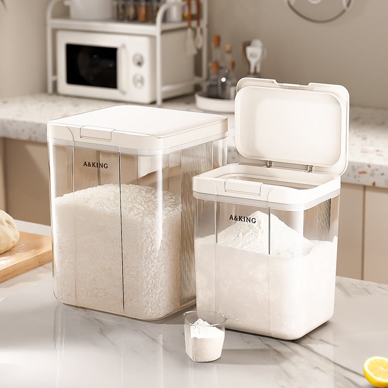 Ryžių laikymo dėžė – uždara, atspari drėgmei ir kenkėjams; ABS+PET; talpa 10 L; prekinis ženklas A&KING